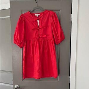 Charming Red Dress with Bow Accents